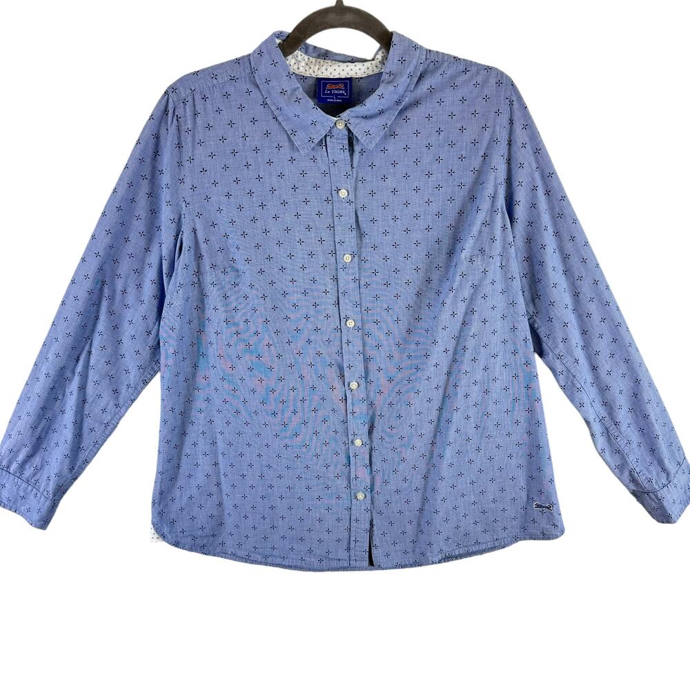 Le Tigre Blue Patterned Collared Long Sleeve Cott… - image 1
